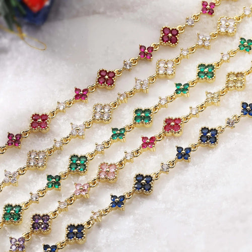 Clover CZ Stone Pendant Bracelet