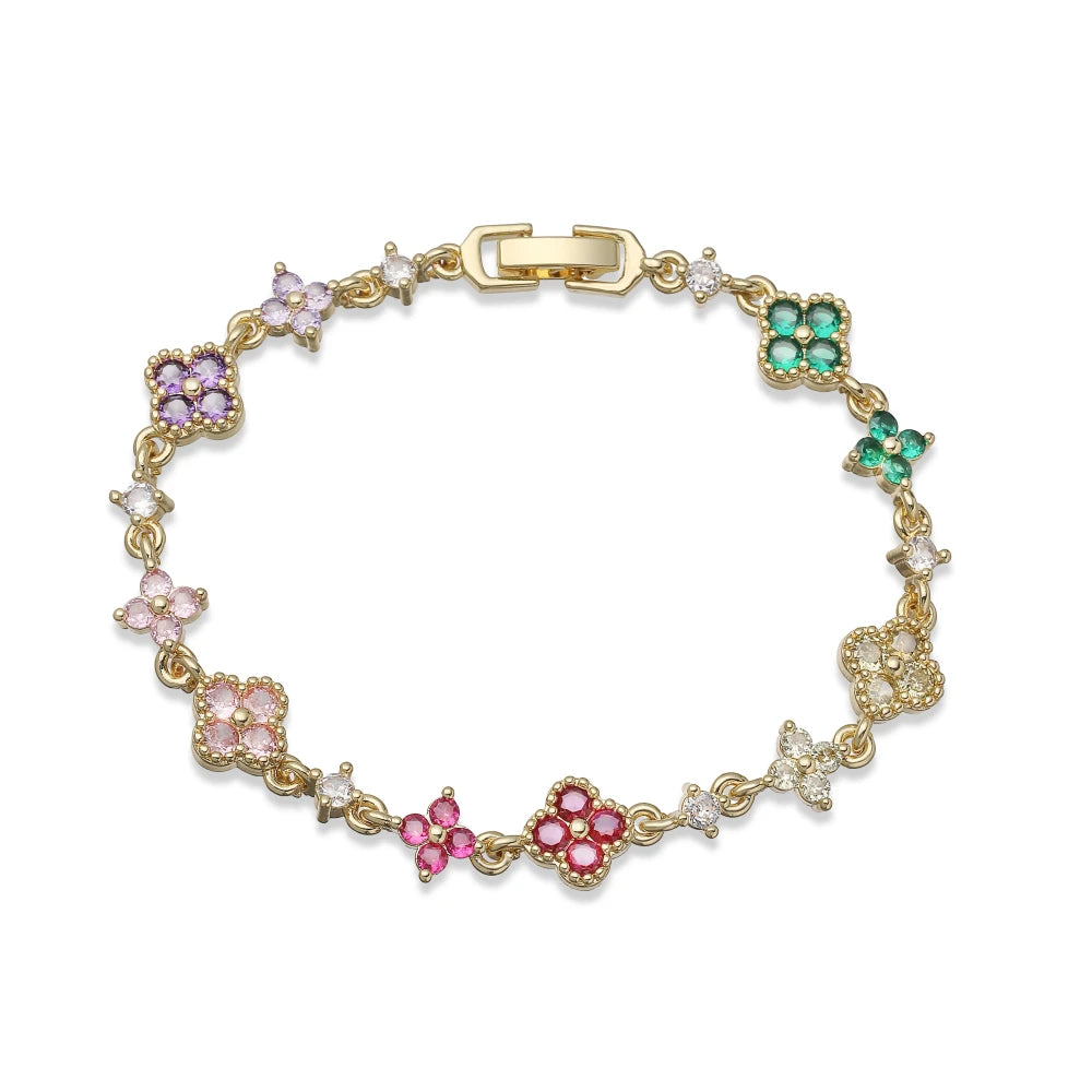 Clover CZ Stone Pendant Bracelet