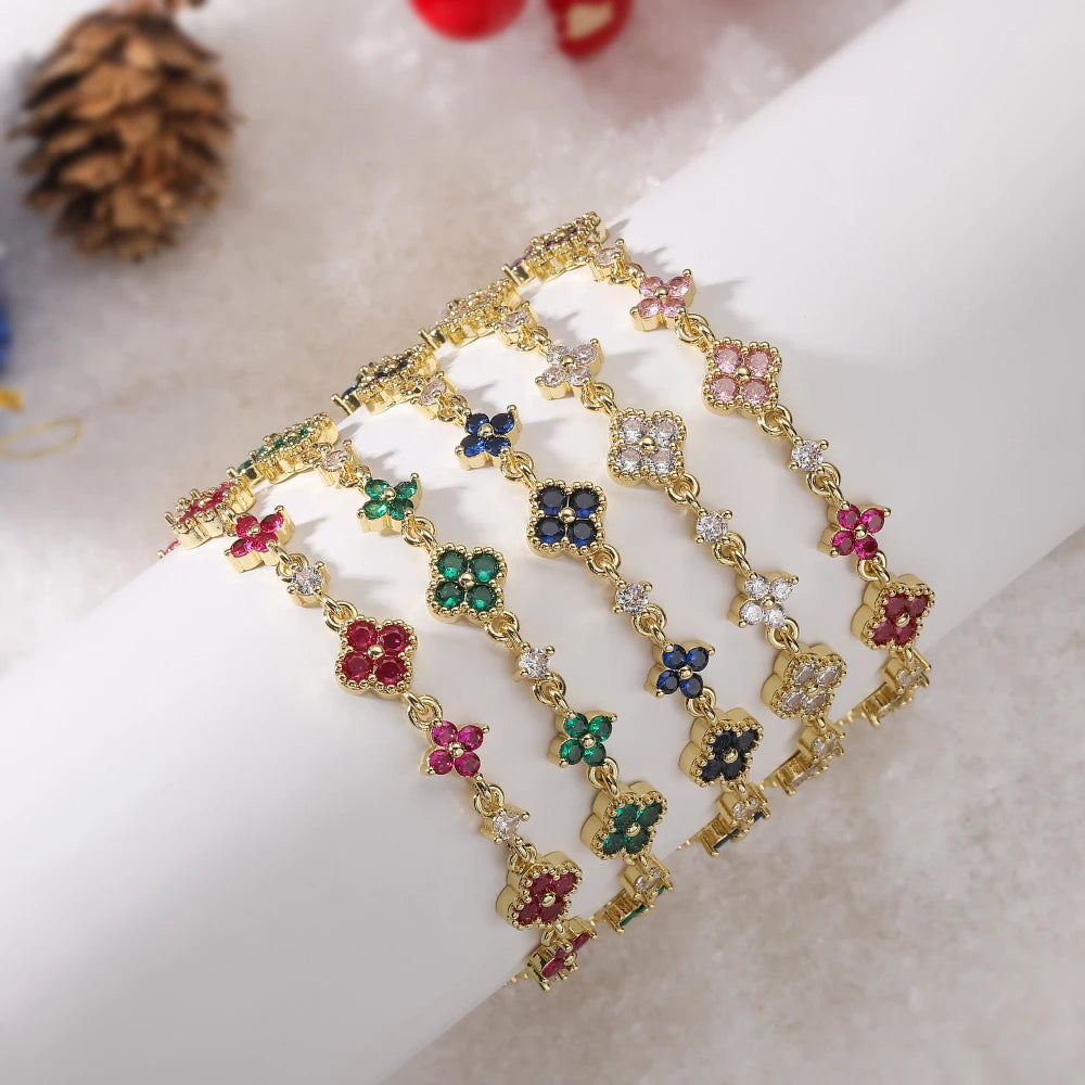 Clover CZ Stone Pendant Bracelet
